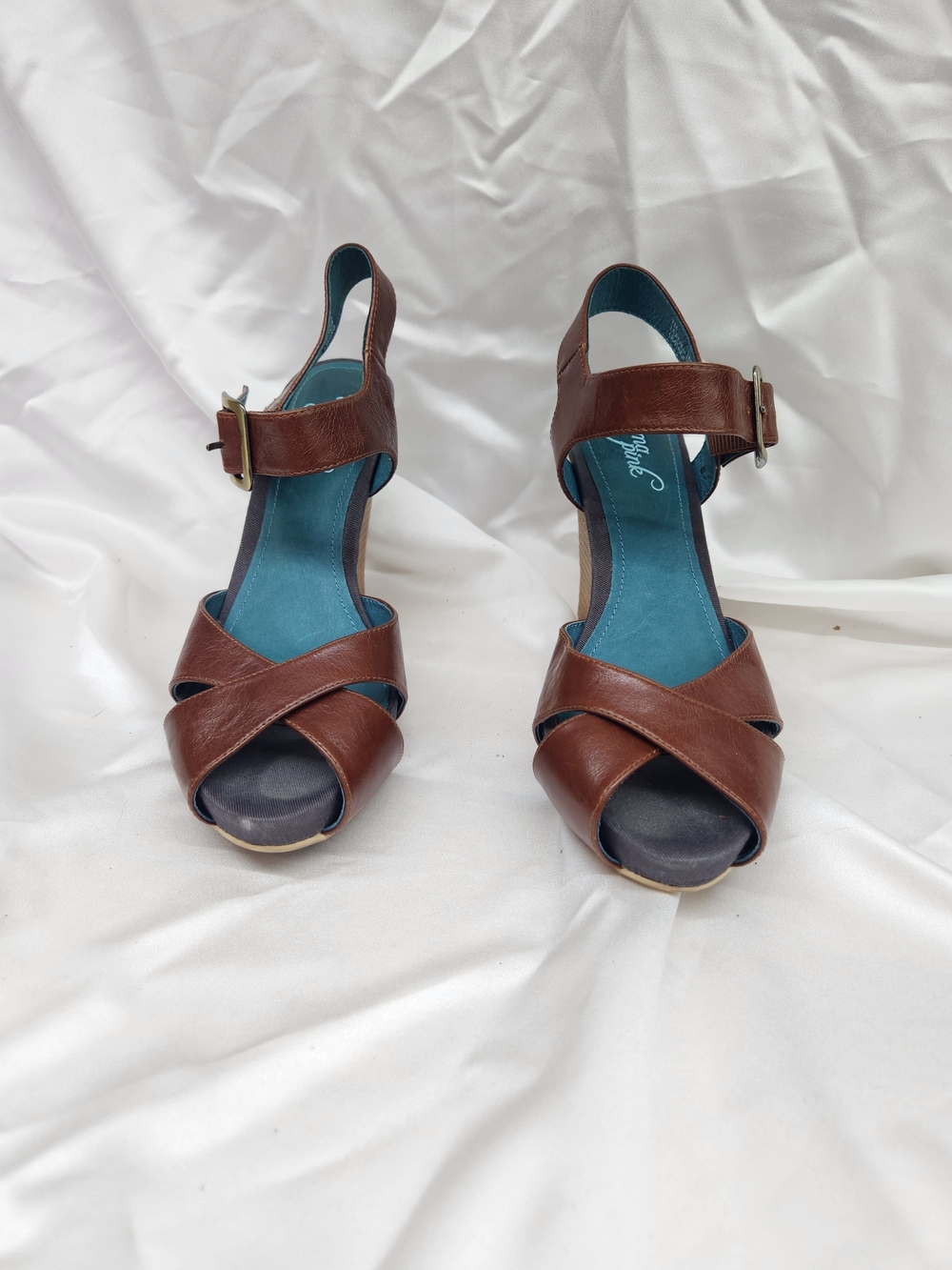 Emma Pink Women’s Brown Leather Cross-Strap Heeled Sandals with Ankle Buckle